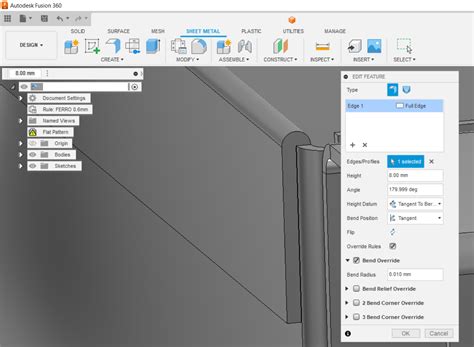 sheet metal design fusion 360|fusion 360 sheet metal hem.